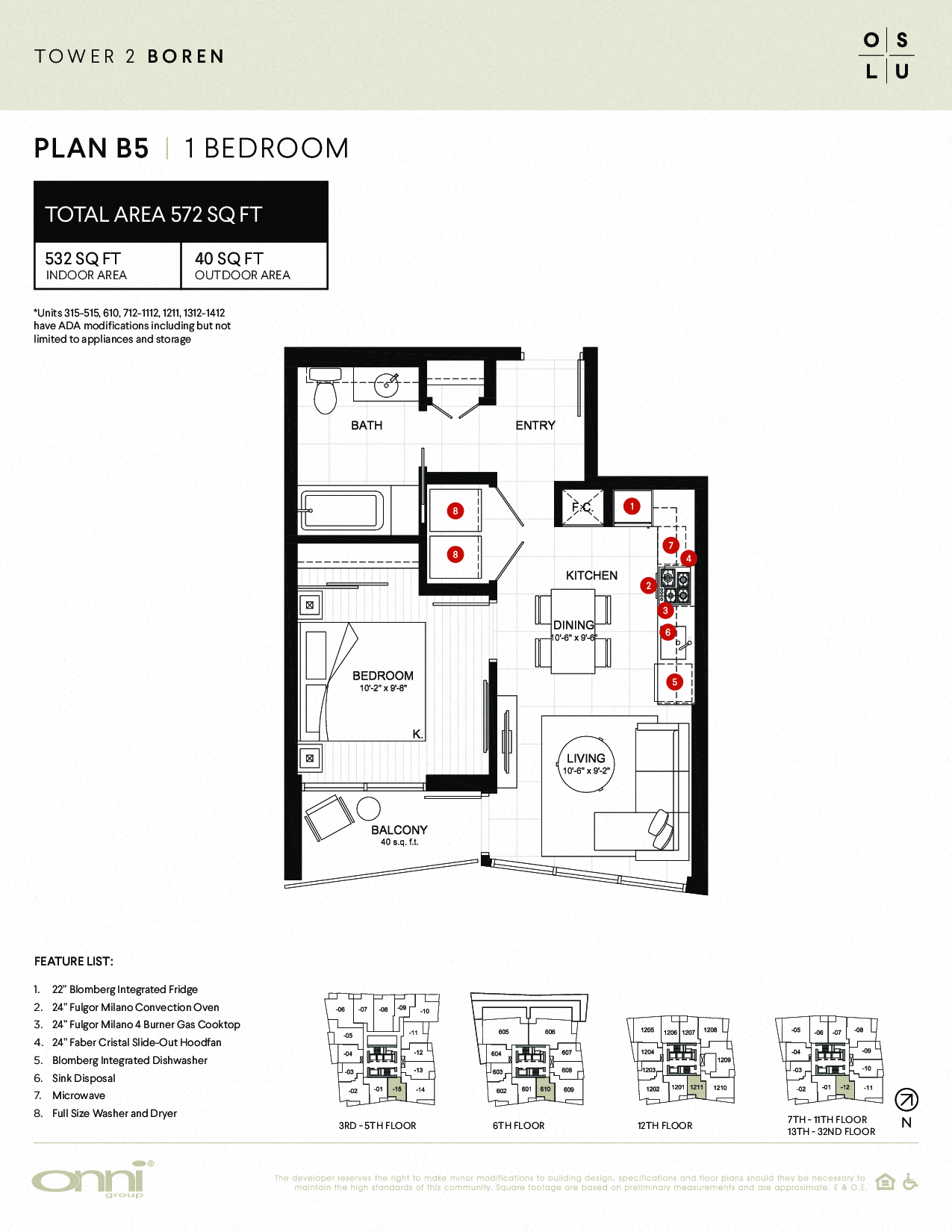 Floor plan for 1 bed, 1 bath, 532 sqft